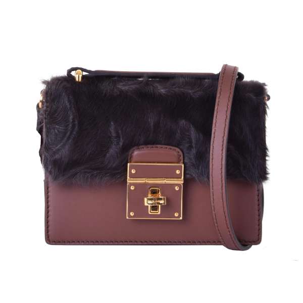 Patent leather ROSALIA BAG embellished with astrkhan fur by DOLCE & GABBANA Black Label