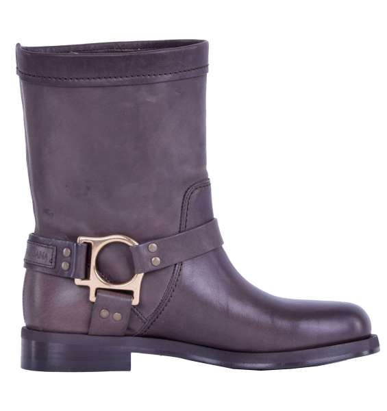 Flache Glattleder-Stiefel mit Logo von DOLCE & GABBANA Black Label