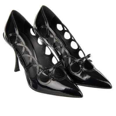 Leather Decollete Bow Pumps LORI Black