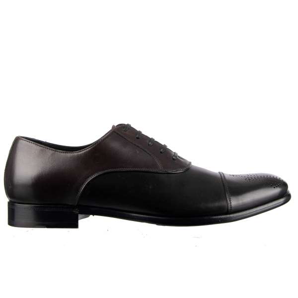 Zweifarbige formelle Brogue Derby Schuhe NAPOLI aus Glattleder in Schwarz / Braun von DOLCE & GABBANA