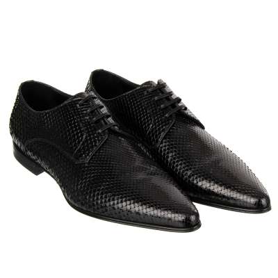 Pointed Classic Snake Leather Derby Shoes Black 39 UK 5 US 6