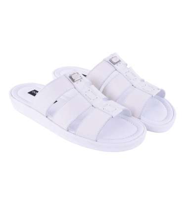 Dauphine Leather Slide Sandals MEDITERRANEO with Logo White