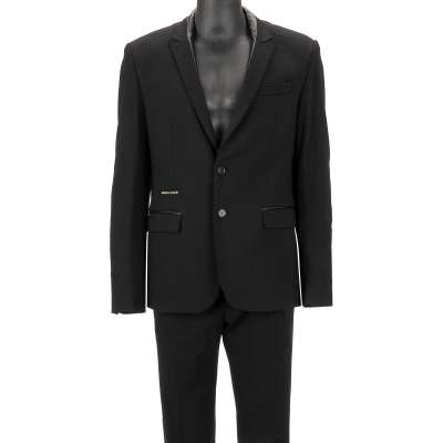 LENNOX Faux Leather Logo Suit Jacket Pants Black 52 42 L