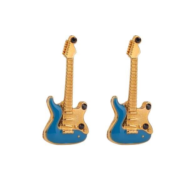 Guitar Cufflinks in gold galvanized metal with blue enamel by DOLCE & GABBANA