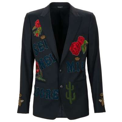 Rose Pearl Crown Bee Wool Blazer Jacket GOLD Blue