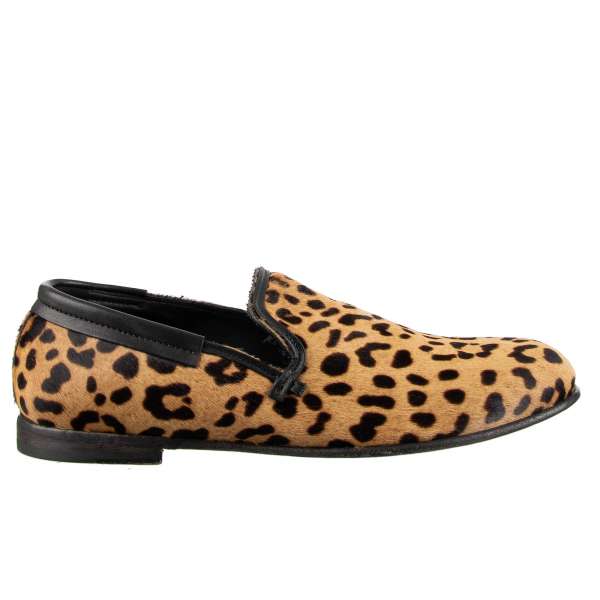 Calf Fur Loafer AMALFI with leopard print and leather trim by DOLCE & GABBANA