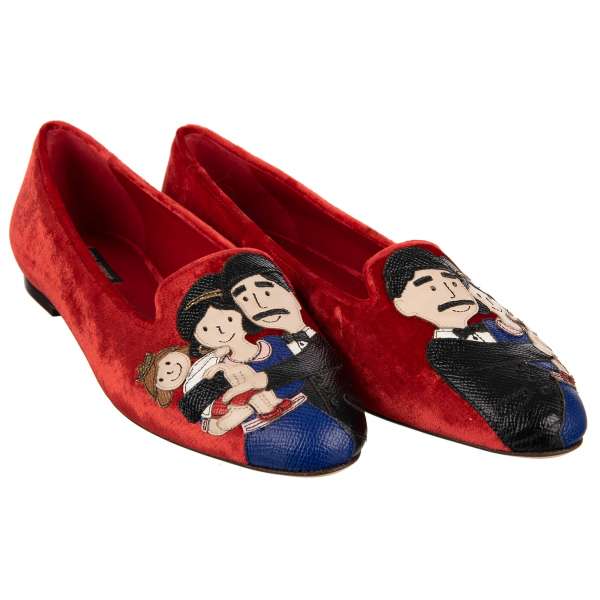 Velvet Ballet Flats AUDREY with DG Family mother and father with a child applications in red by DOLCE & GABBANA