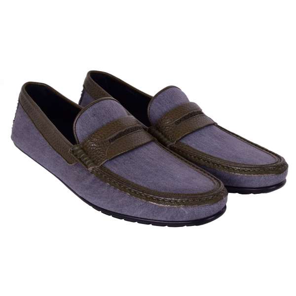 Bi-Color denim and leather moccasin shoes RAGUSA with rubber sole and logo by DOLCE & GABBANA