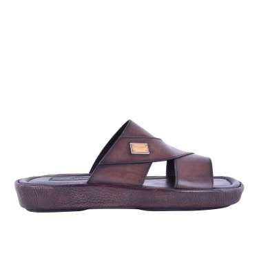 Leather Sandals with Logo Brown