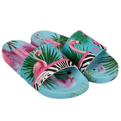 DJ Khaled Slides Sandalen mit Flamingo Zebra Print Blau Pink