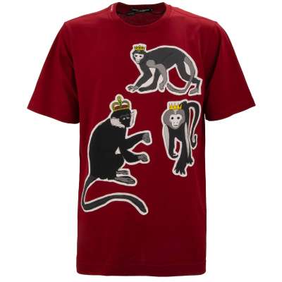 Affen Krone Print Patch Baumwolle T-Shirt Rot 