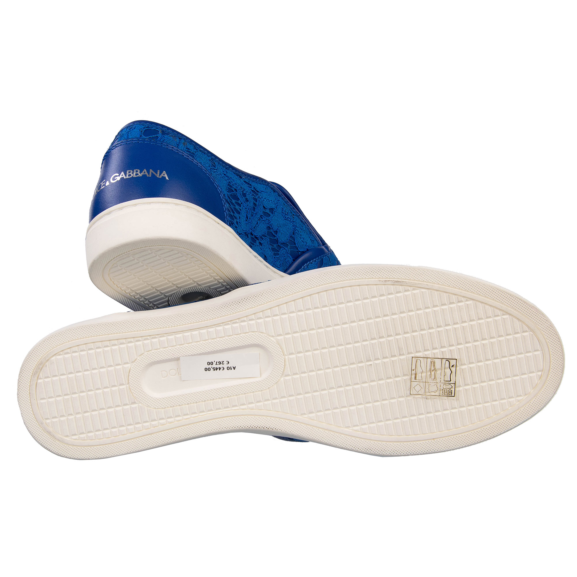 Dolce Gabbana Lace and Leather Slip On Sneaker Shoes LONDON Blue