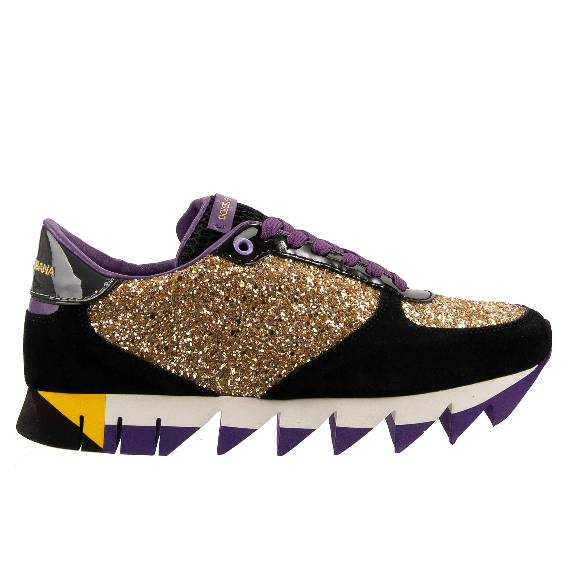 Dolce Gabbana Glitzer Wildleder Logo Sneaker CAPRI Gold Lila Schwarz FASHION ROOMS