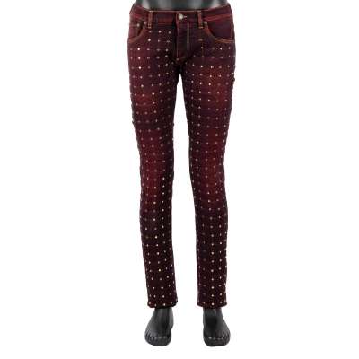 Distressed Padded Studs Slim Fit Jeans Red 48 32 33 M