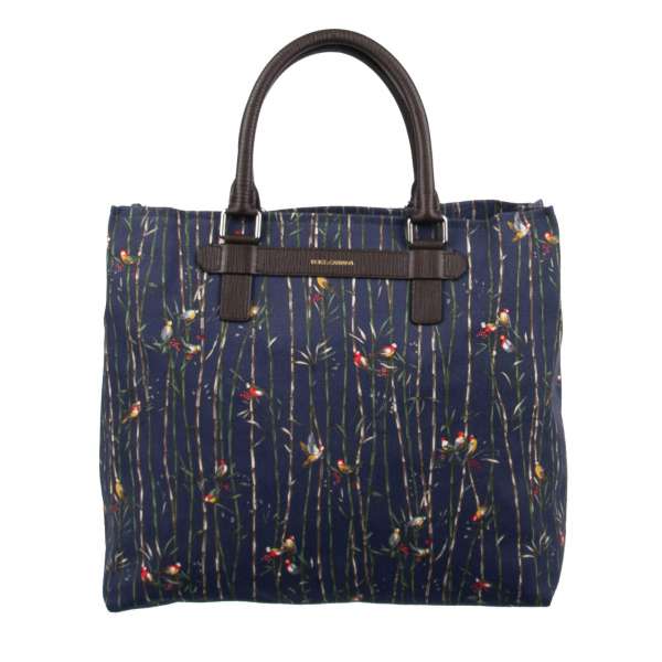 Shopper Tasche / Tragetasche aus Canvas und Leder mit Vögel und Baum Print und Logo von DOLCE & GABBANA