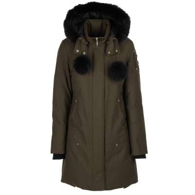 STIRLING Kanada Gänsefeder Parka Jacke Mantel mit Pelz Kapuze Khaki Schwarz