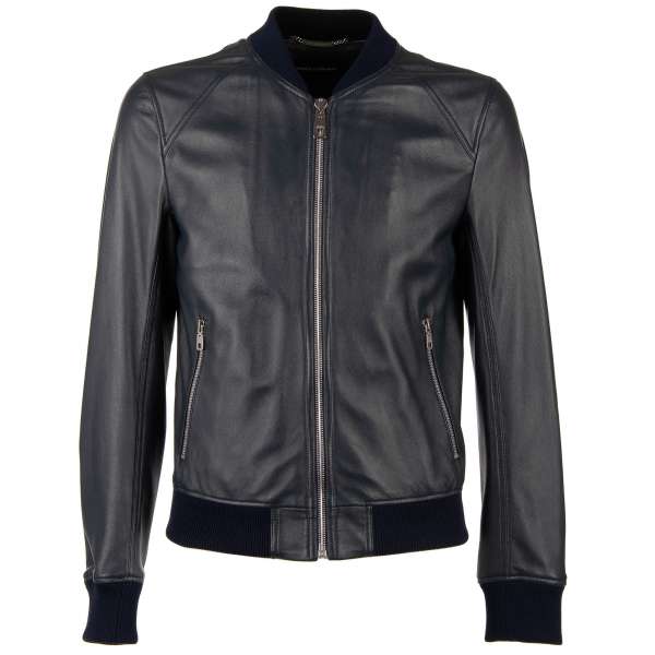 Nappa Leather Bomber Jacket with zip pockets and logo plate by DOLCE & GABBANA