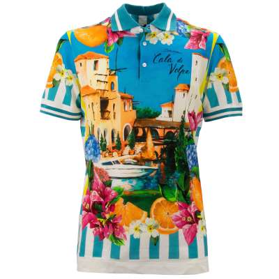 DG Cala di Volpe Italy Cotton Polo Shirt Blue White Orange