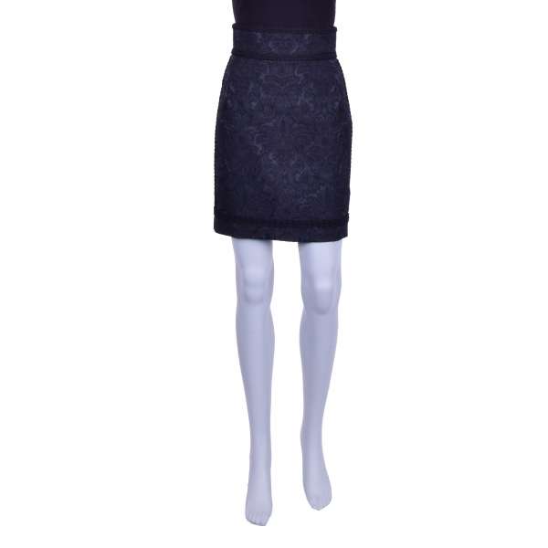 Rock aus Blumen Brokat mit Posamenten von DOLCE & GABBANA Black Label