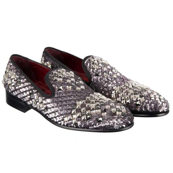 Linen Loafer MILANO with all-over  studs and sequins applications by DOLCE & GABBANA