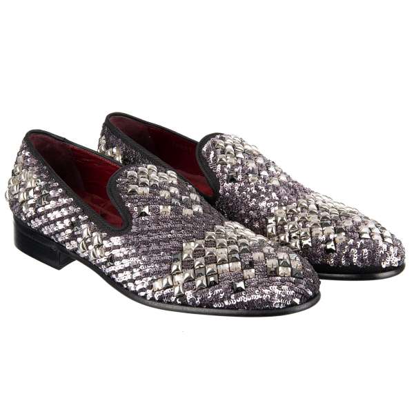 Loafer MILANO aus Leinen mit Applikationen aus Nieten und Pailletten von DOLCE & GABBANA