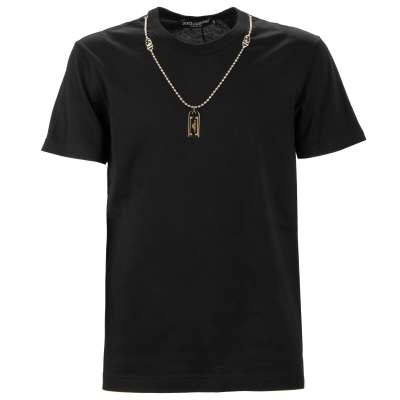 DG Logo Pearl Silver Gold Chain Cotton T-Shirt Black