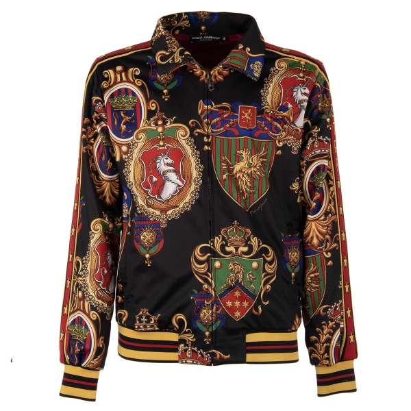 Jacke / Trainingsjacke mit Wappen und Logo Print, Details aus Strick mit DG King Star Beschriftung und Taschen mit Reißverschluss von DOLCE & GABBANA