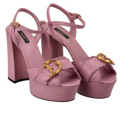Baroque Logo Leather Plateau Pumps Sandals KEIRA Pink 39