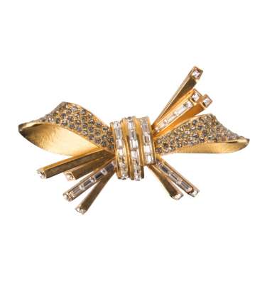 Bow Hair Clip with Crystals Gold