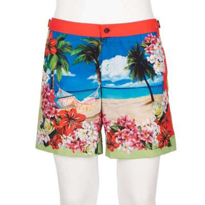 Beachwear Badeshorts mit Blumen Strand Print Rot Blau