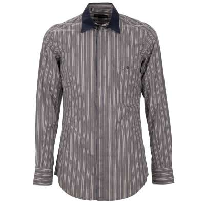 Striped Slim Fit Cotton Shirt SICILIA Gray Blue Beige
