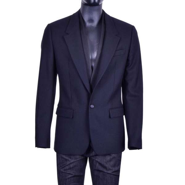 SICILIA Line Classic cotton and virgin wool blend Blazer / Jacket with notched lapel and hidden extra layer in black by DOLCE & GABBANA Black Label