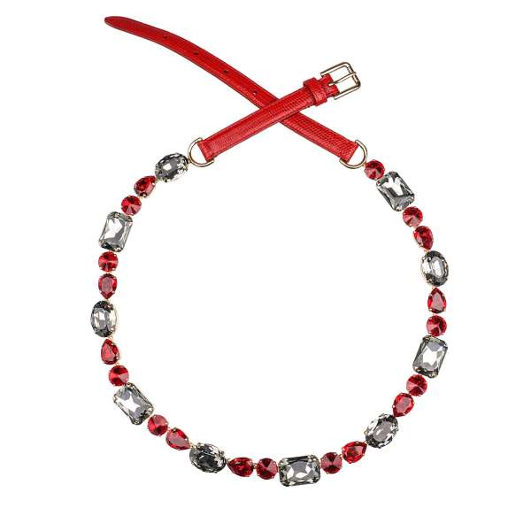 Chain - Belt embelished with crystals and lizard textured leather in red by DOLCE & GABBANA 