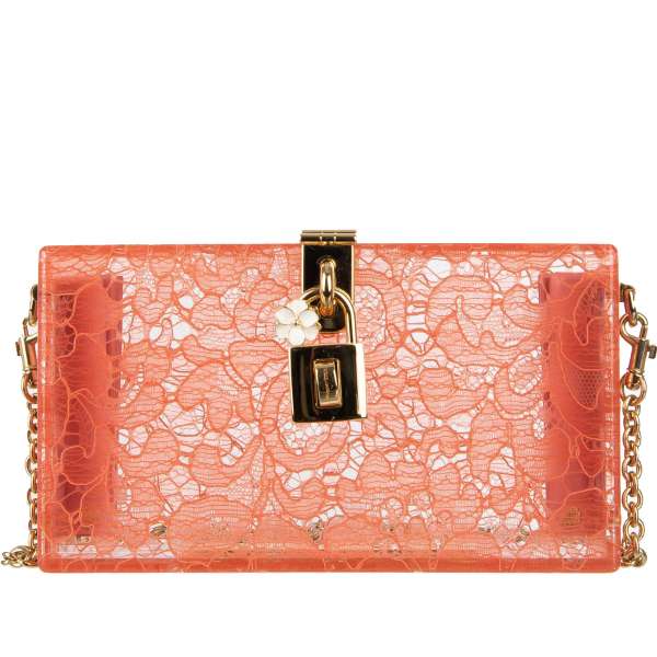 Plexiglass clutch / evening bag DOLCE BOX from Rainbow collection with Taormina lace insert and decorative padlock by DOLCE & GABBANA