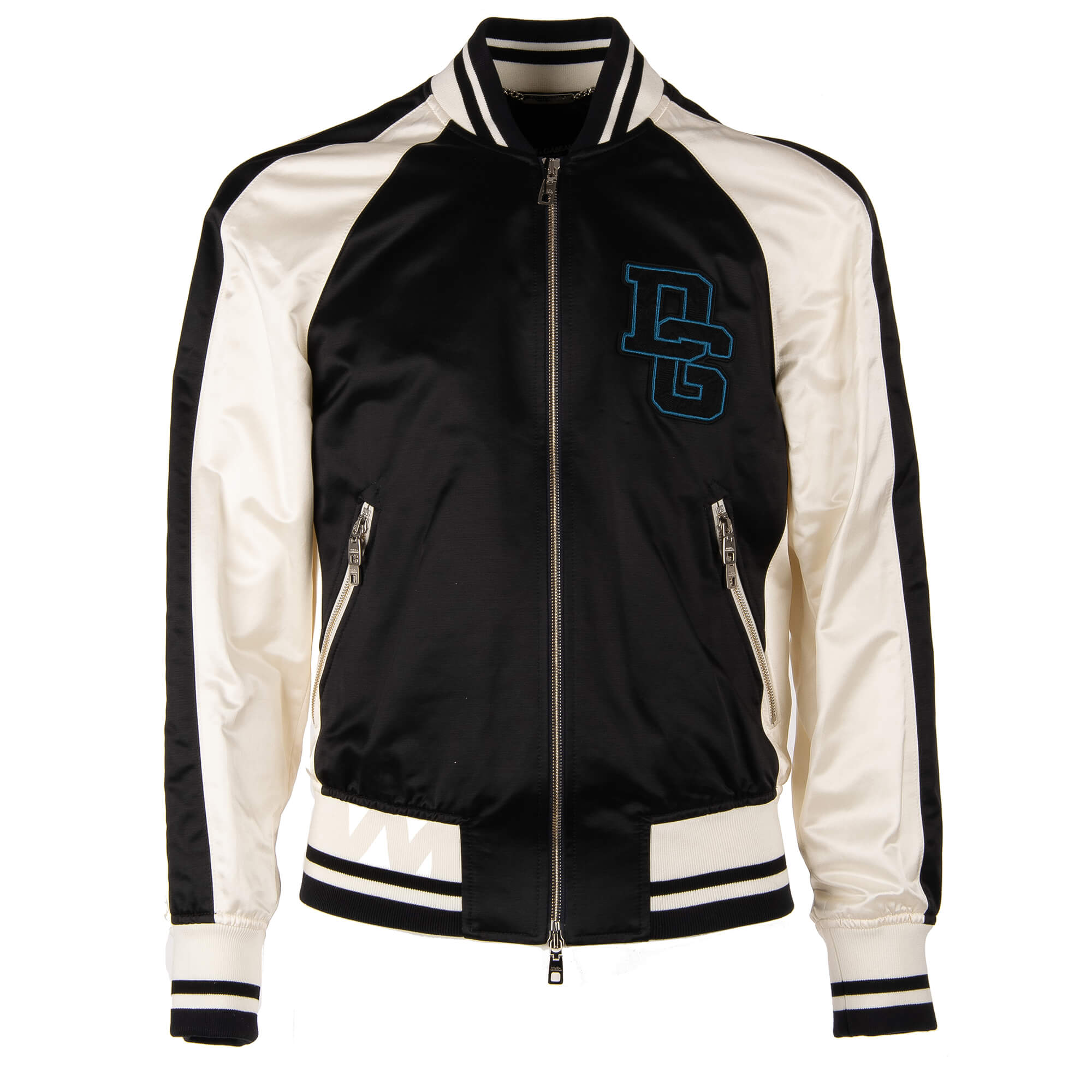 Maan JEP reactie Dolce & Gabbana Varsity Jacket with DG Logo and Zips Black White | FASHION  ROOMS