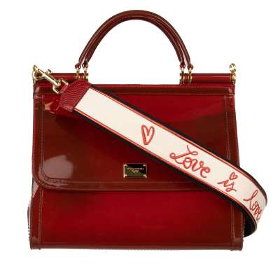 PVC Tote Shoulder Bag SICILY with Embroidered Strap and Logo Red