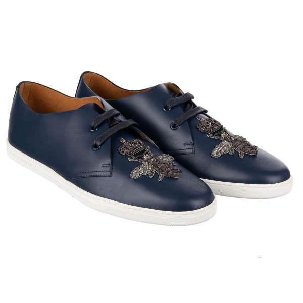 Leather Low-Top Sneaker SAINT TROPEZ with embroidered Bee and Crown by DOLCE & GABBANA