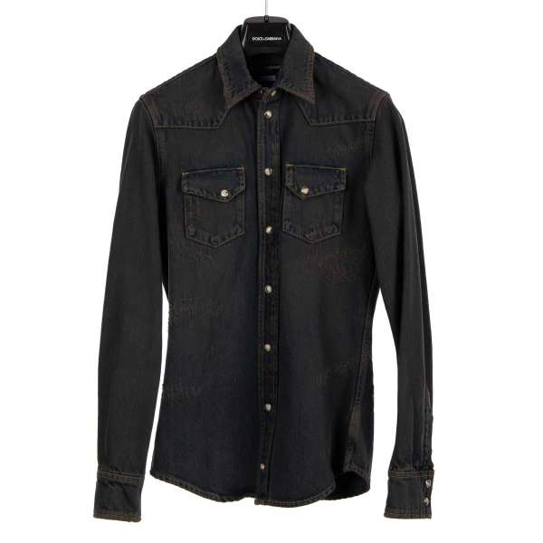 Distressed Denim / Jeans Shirt with snap buttons by DOLCE & GABBANA - SICILIA Line