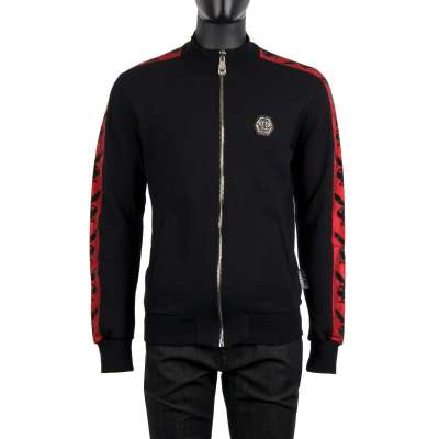Track Jacket with Crystals and Logo Black Red