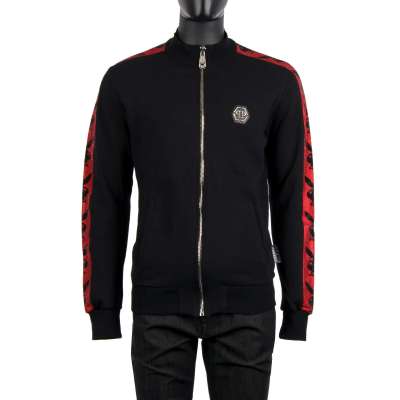Trainingsjacke mit Kristallen und Logo Schwarz Rot