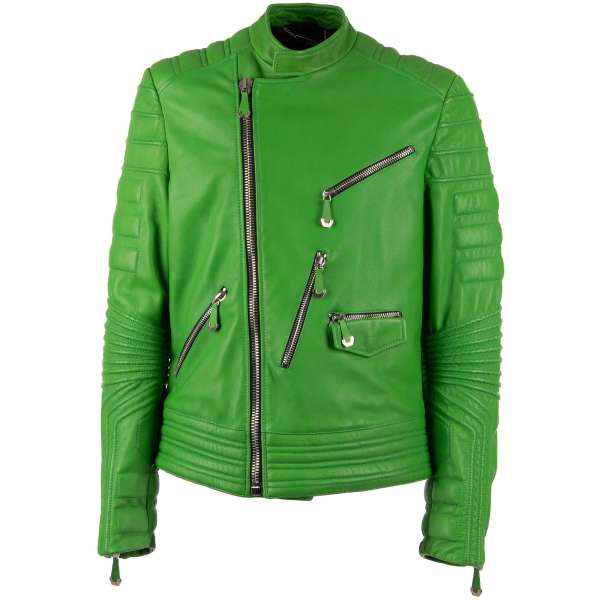 Biker style quilted leather jacket BREATHE with logo at the back ans zip pockets by PHILIPP PLEIN