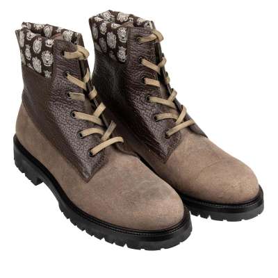 Royal Pattern Leather Boots Shoes Brown 44 10 11