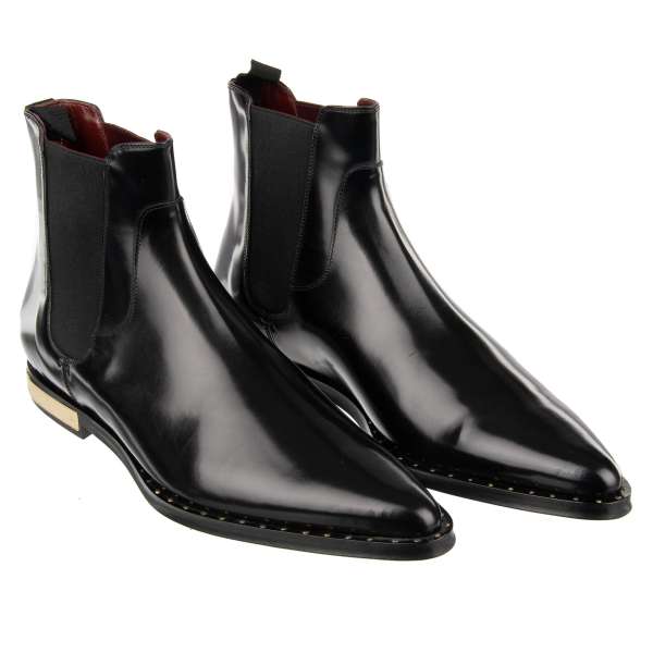 Stiefeletten Schuhe MILLENIALS aus Leder mit DG Logo Absatz aus Metall in Schwarz und Gold von DOLCE & GABBANA