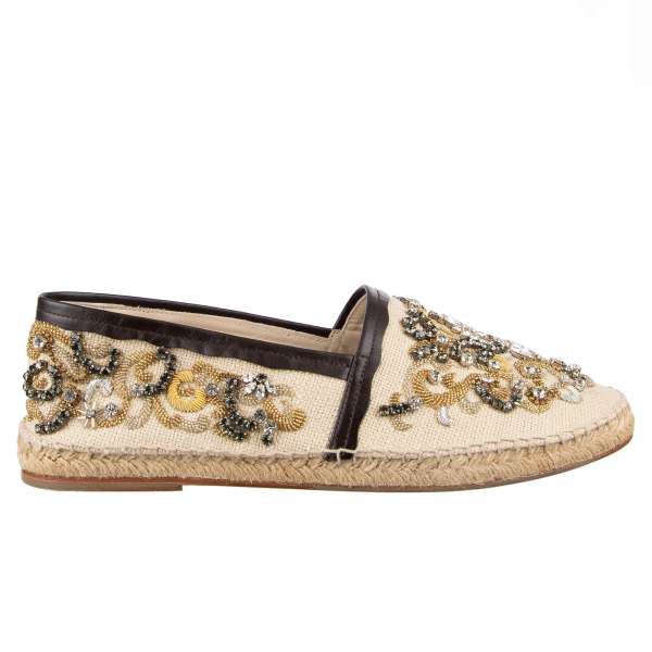Crystals and gold seam embroidered Canvas espadrilles shoes TREMITI by DOLCE & GABBANA