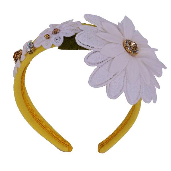 Haarreif verziert mit Blumen und Kristallen in Weiß und Gelb von DOLCE & GABBANA