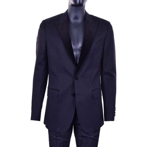 Evening virgin wool Blazer / Tuxedo with peaked velvet lapel in black  by DOLCE & GABBANA Black Label - SICILIA Line