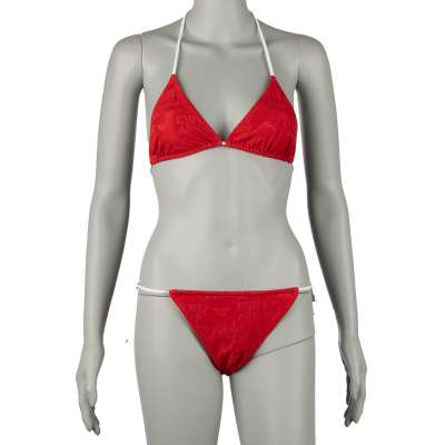 Triangel Bikini mit Logomania Print Rot Weiß L