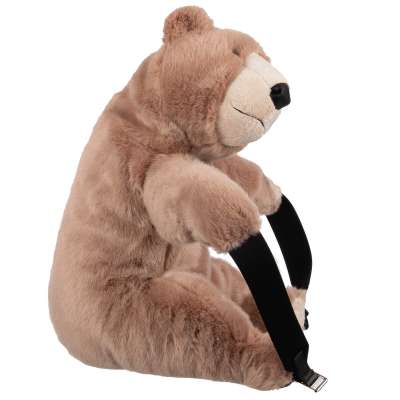 Unisex Faux Fur Plush Toy Bear Backpack Bag Beige Rose