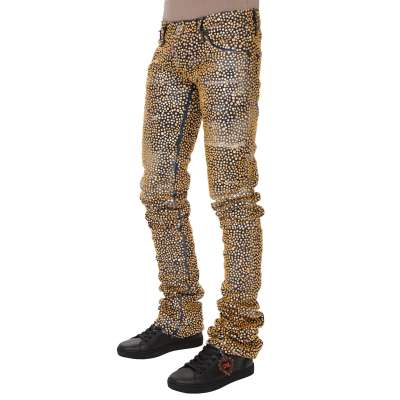 Kristall Straight Leg Sharpei 5-Pockets Jeans Hose Blau Gold 48 S XS