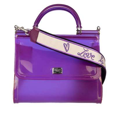 PVC Tote Shoulder Bag SICILY with Embroidered Strap and Logo Purple